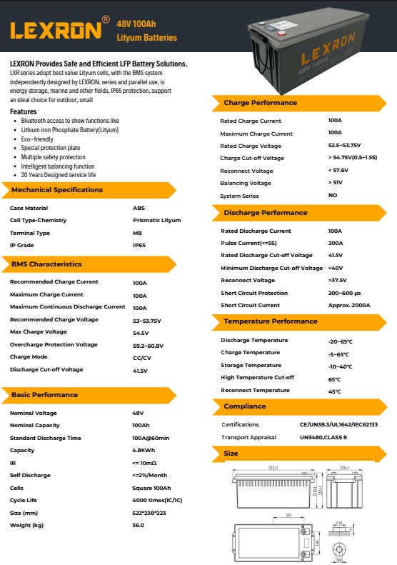 LEXRON - İnges 48 VOLT 100 AMPER LİTYUM AKÜ - 48 VOLT 100 AH LİFEPO4 BATARYA - güneş paneli aküsü - Görsel 2