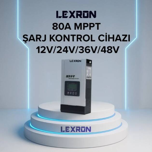 LEXRON - İnges 80 AMPER MPPT SOLAR ŞARJ KONTROL CİHAZI - 12/24/36/48 Volt ŞARJ REGÜLATÖRÜ - KESİCİ